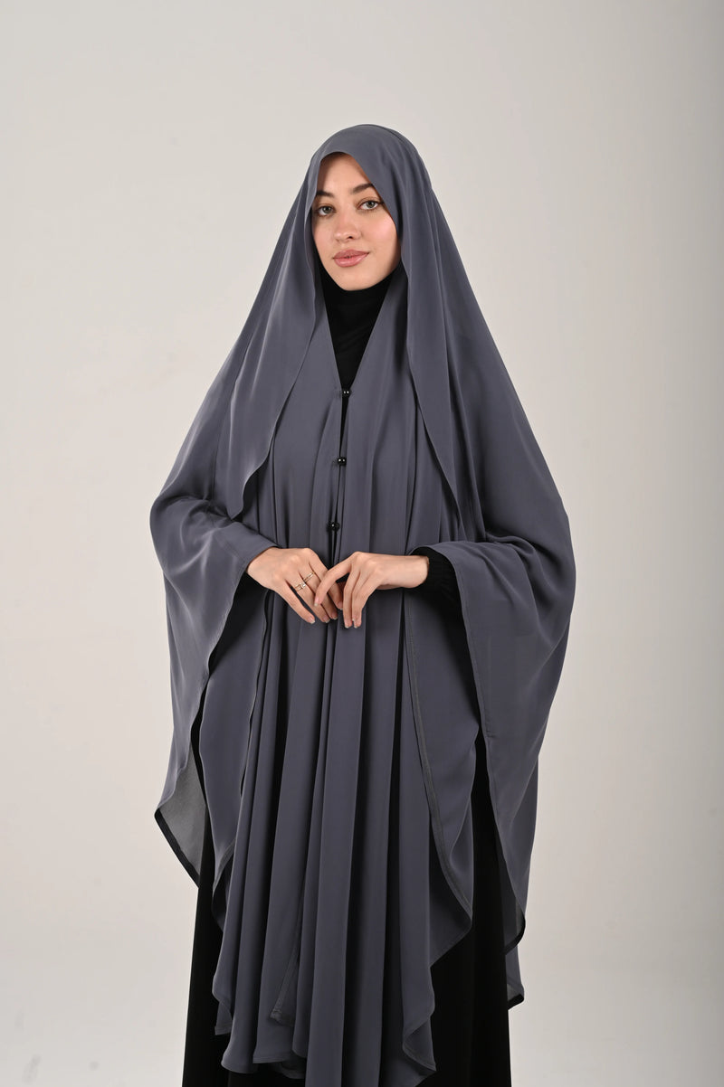 وشاح رمادي خمار كويتي شيفون