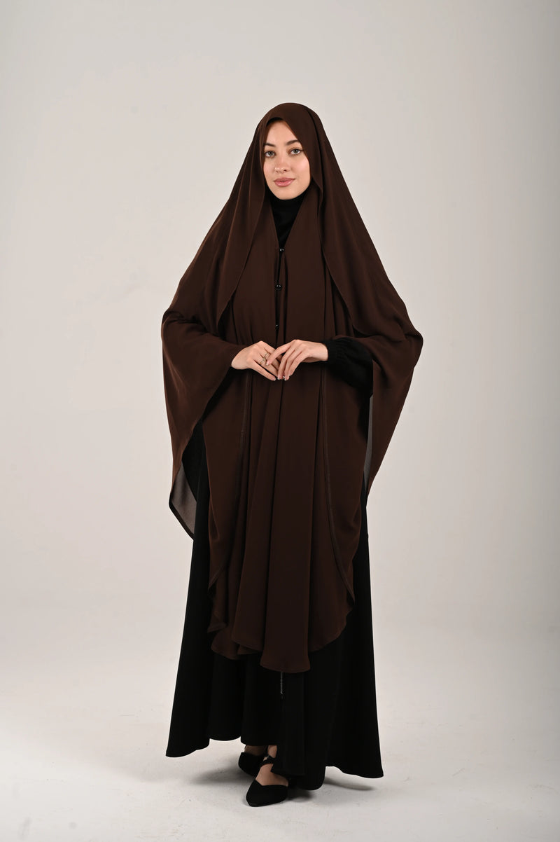 وشاح بني غامق خمار كويتي شيفون ساتر